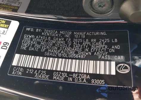 2020 Lexus Es 350 F Sport from USA, damaged, VIN 58AGZ1B10LU056487